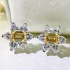 Yellow Zircon Flower Stud Earrings Sparkling Wedding Banquet Jewelry