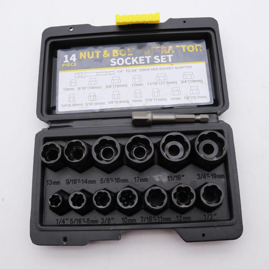 Set de 14 extractoare de piulițe și șuruburi pentru elemente de fixare deteriorate și incomplete