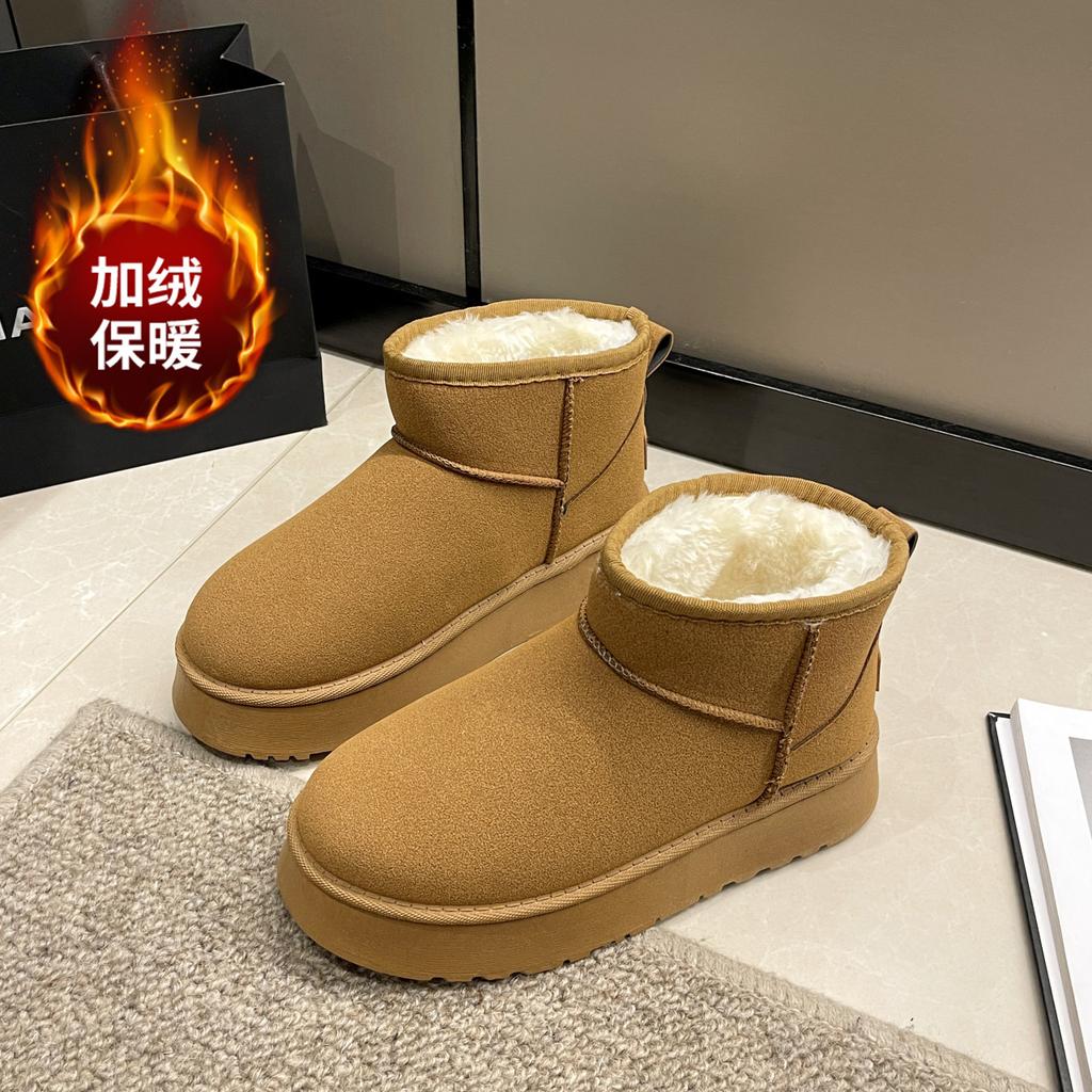 Thick-soled Tide and Snow Boots for Women's Autumn and Winter New Velvet Warm Lazy One-pedal Bread Cotton Shoes