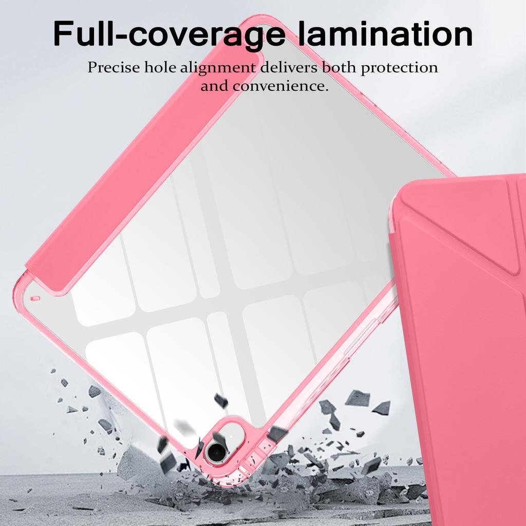 For iPad (2025)/iPad 10.9 (2022) Case Magnetic Closure Origami Stand Transparent Leather + TPU + Clear Acrylic Back Cover