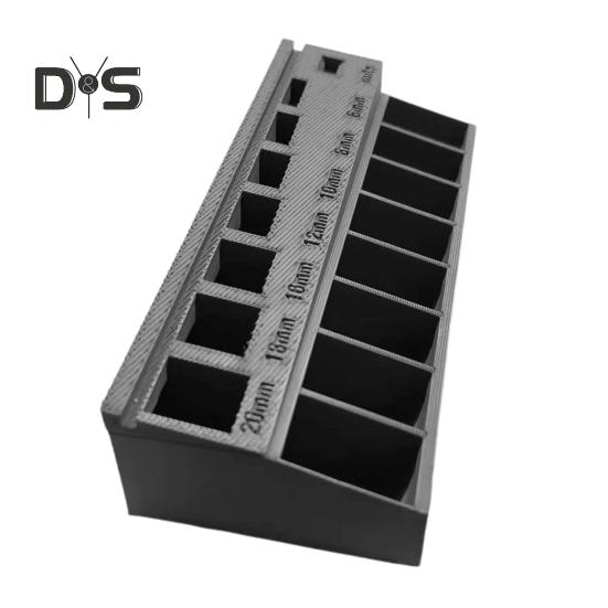 

Лоток для сортировки болтов M3 с 7 измерительными прорезями. Коробка для сортировки длины прецизионных винтов M3. Органайзер для мелких деталей и крепежных деталей. серый