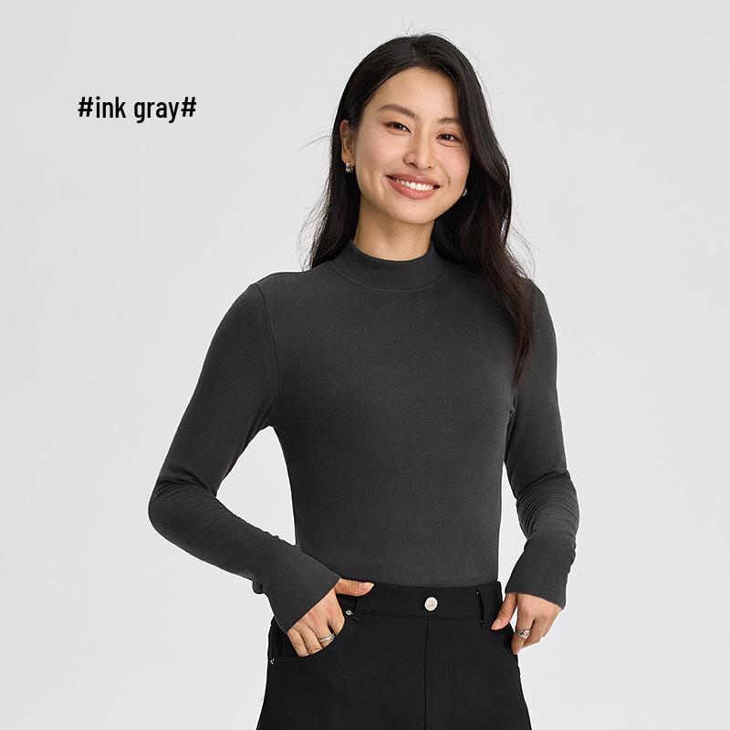 Women's Hyaluronic Acid Thermal Slimming Long Sleeve T-Shirt - Half High Neck, Autumn/Winter Base Layer