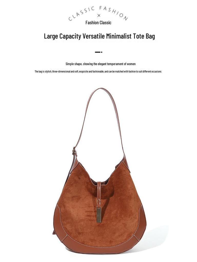 Borsa a Mezzaluna in Pelle Scamosciata Retrò: Borsa a tracolla monospalla di grande capacità