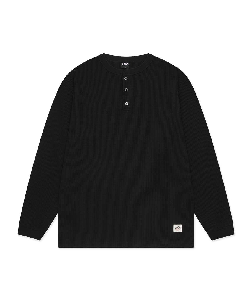 LMC Henley Neck Waffle Long Slv Tee Black