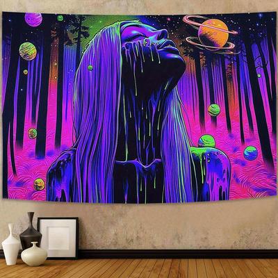 Dreamy Cosmic Forest Tapestry Vibrant Surreal and Magically Unique Wall Art for an Enchanting Decor Statement