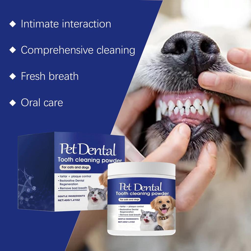Rensepulver for kjæledyrtann, tartar, løser plakkproblemer, dårlig ånde og lindrer tannfølsomhet