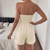Women Solid Color Strapless Smocked Waist High Waist Wide Leg Short Vacation Romper