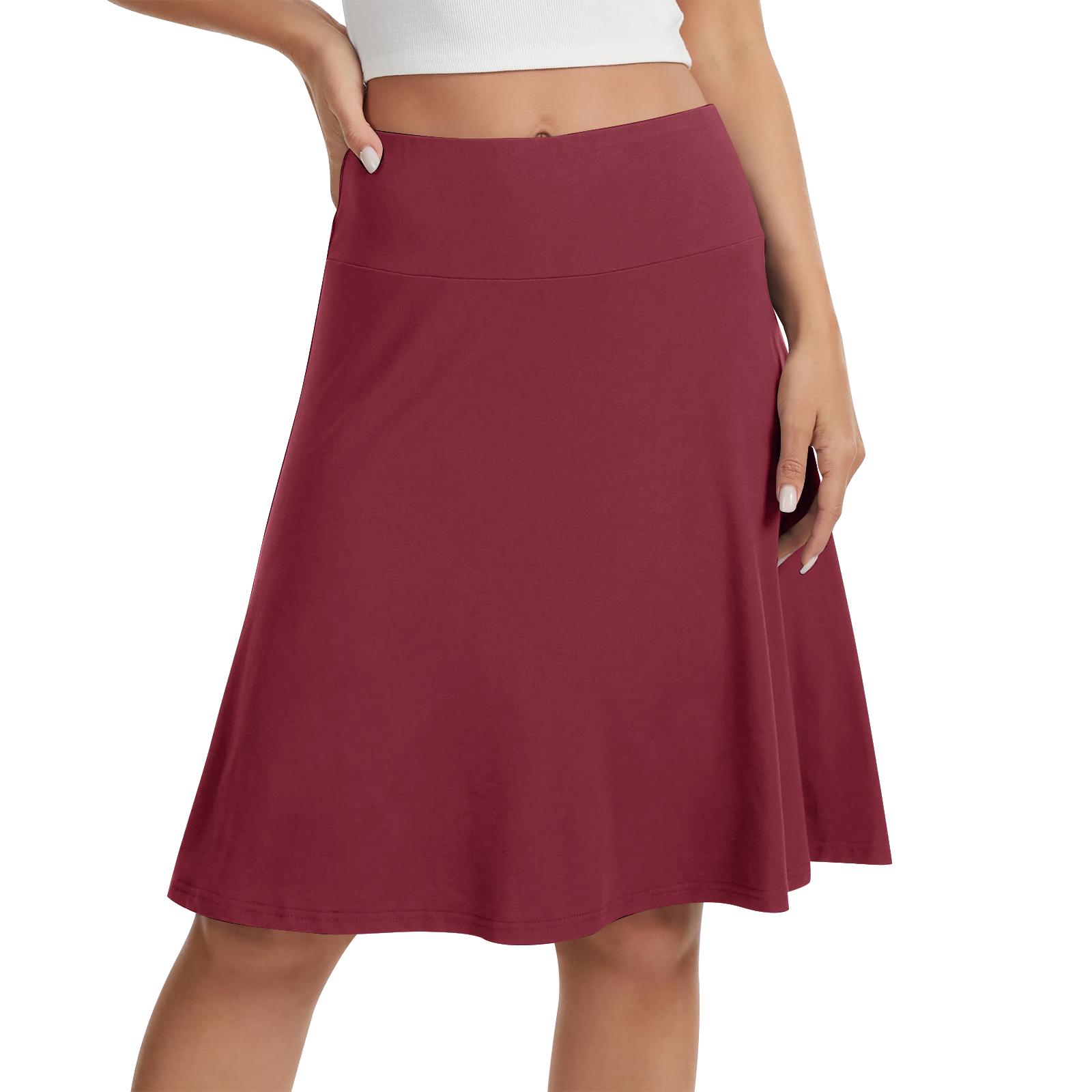 

Women s High Waist Elastic A-Line Skirt Knee Length Stretch Fabric Comfortable Fit Casual Style XL винний