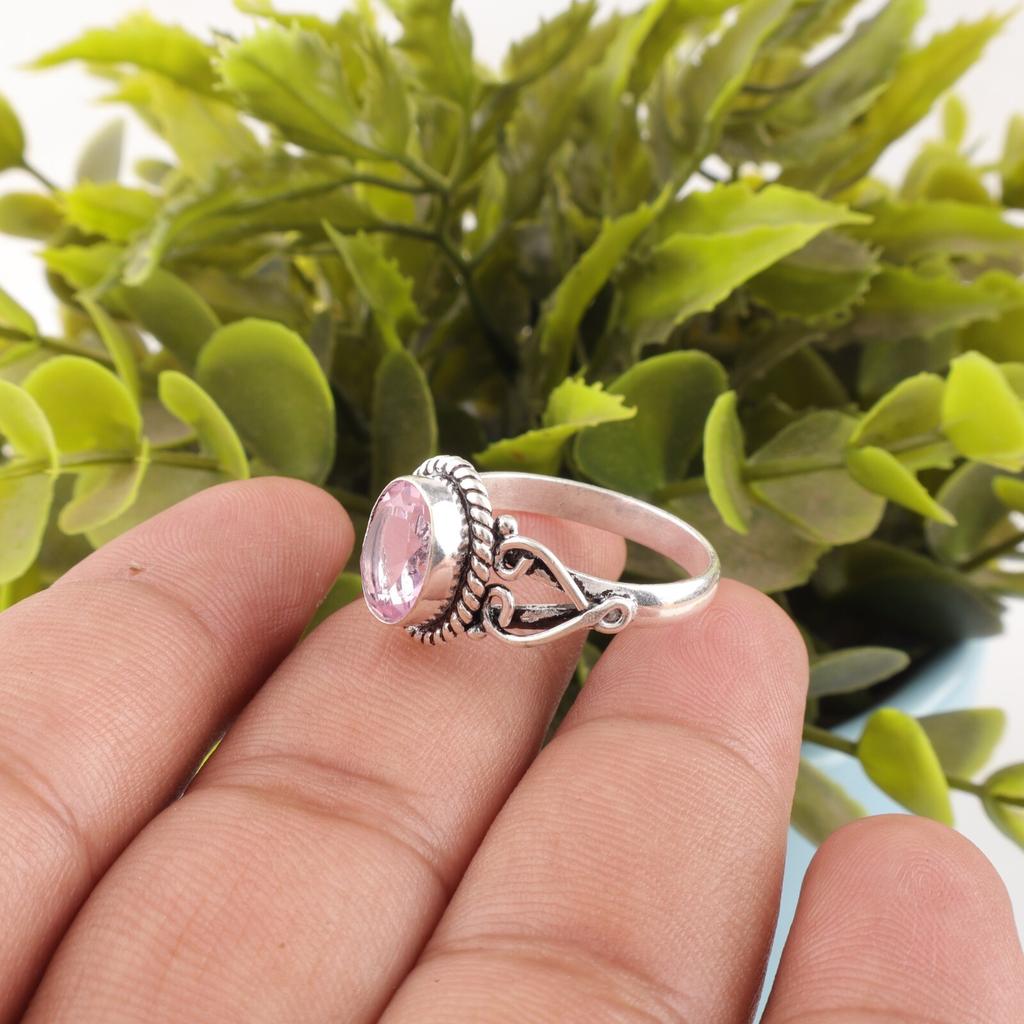 925 Sterling Silver Morganite Gemstone Jewelry Handmade Ring Women Accessorise RR-8-10