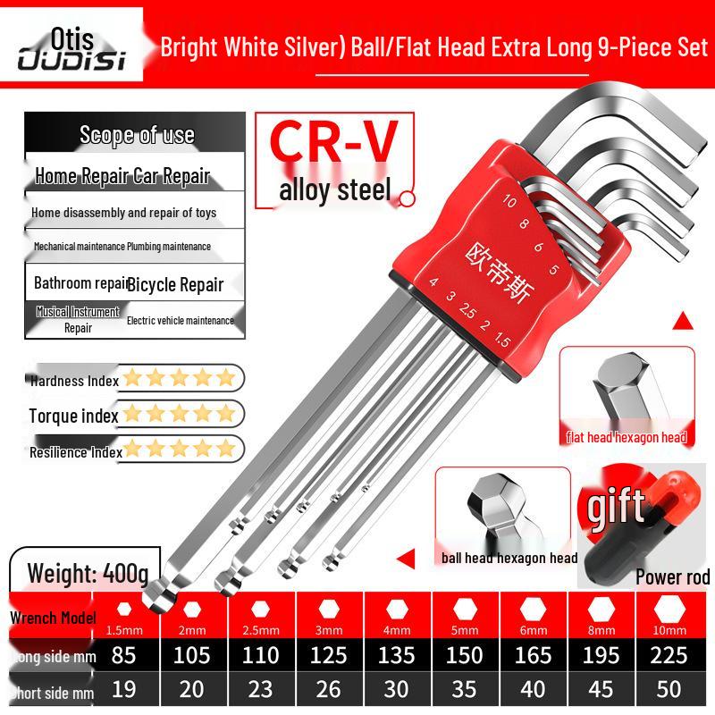 Torx Hex Key Set: 6-Point Screwdriver & Wrench Set with Extended Ball and Flat Head