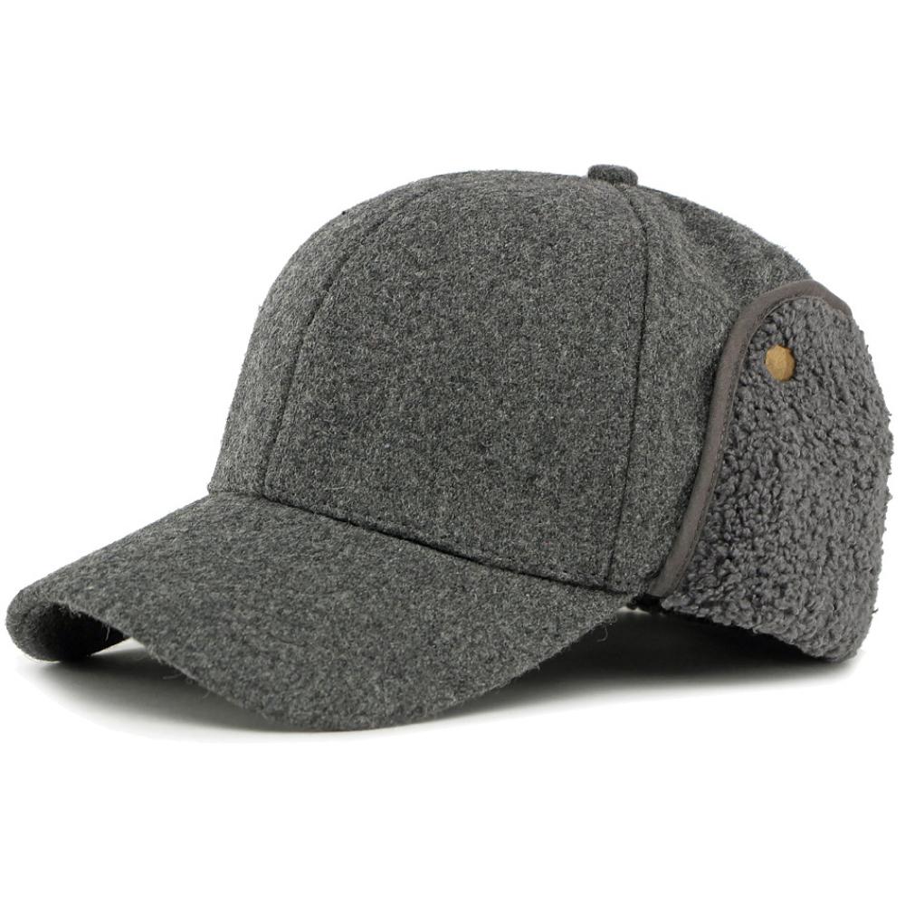 

HT5009 Baseball Cap New Autumn Winter Caps for Men Thick Warm Snow Ski Earflap Cap Fleece Lined Wool Baseball Hat Father Dad Hat L 55-57CM