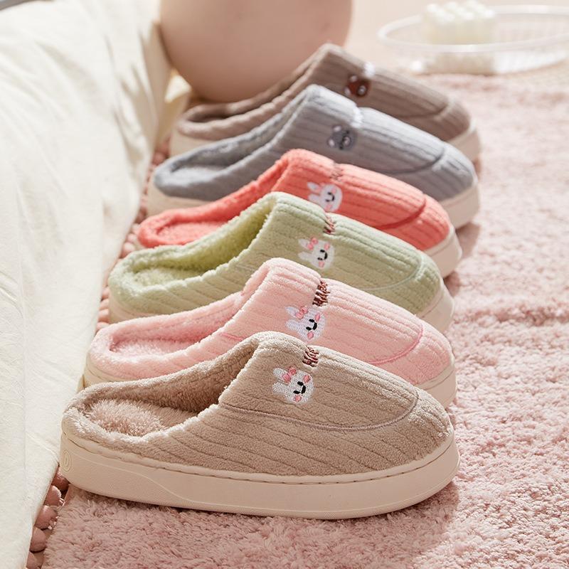 New cotton slippers women's thick-soled non-slip couple's home confinement shoes velvet autumn and winter bag head shoes men