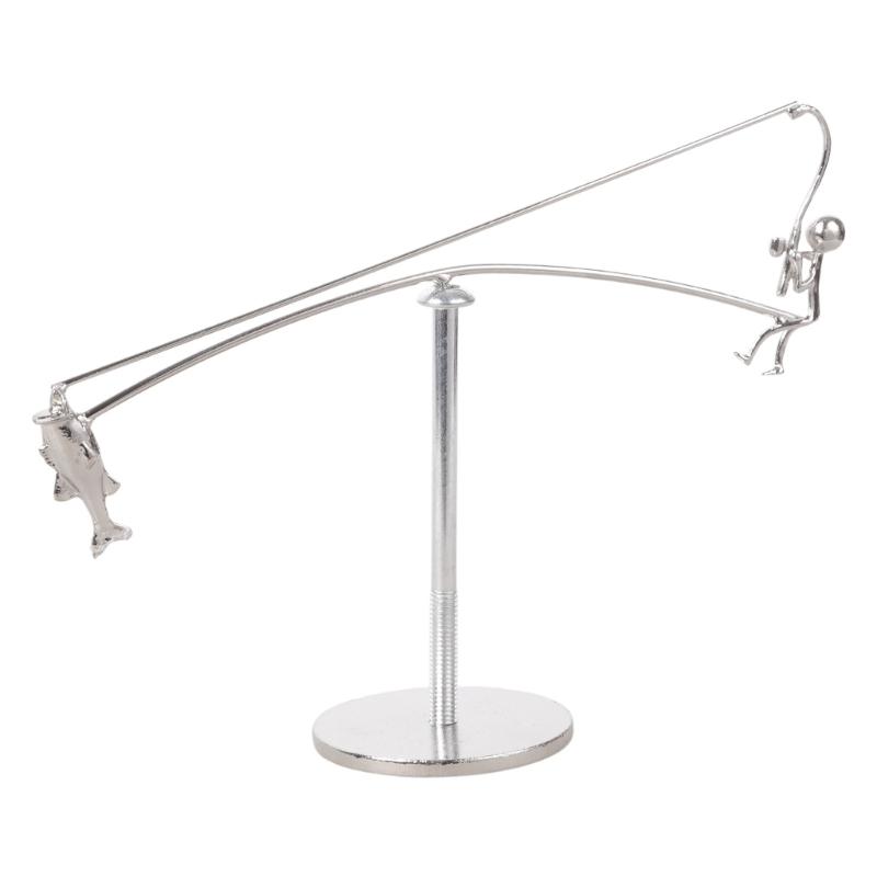 Kinetisk fiskeskulptur Balansekunst for ditt rom, Fisker Kinetisk balanserende skrivebordsleketøy Fysikkskulptur med fisketema