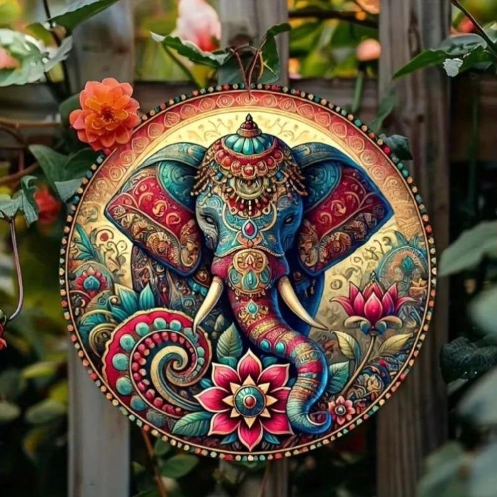 Vintage Elephant Lotus Metal Wall Art