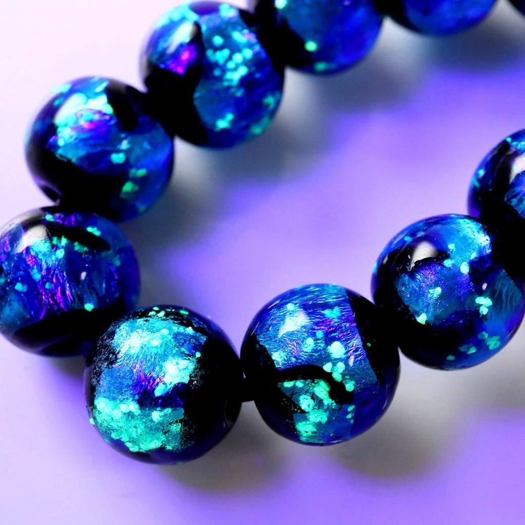 [GOLD STONE] Glowing Firefly Glass Blue 8mm Bracelet with Dragonfly Stone, Blue, Okinawa, Type A, Inner Diameter: Approx. 16.5cm
