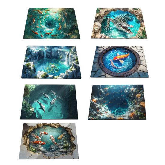 3D Optical Illusion Rug Realistic Pond Fish Door Mat Absorbent Entrance Rug Deep Sea Floor Mat