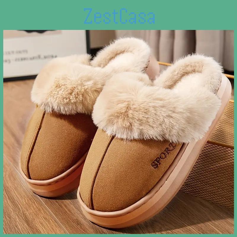 Plush Nonslip Winter Slippers With Trim Thick Eva Sole Indoor House Shoes For Cold Floors Indoor Slippers Slipresistant Footwear Casual Slipon