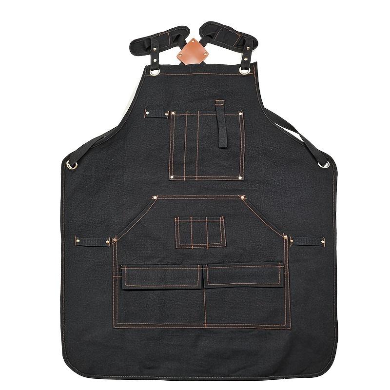Durable Cotton Canvas Apron w/ Pockets for Woodworking, Electrician, Gardening. Adjustable Leather Straps & Metal Buckles.