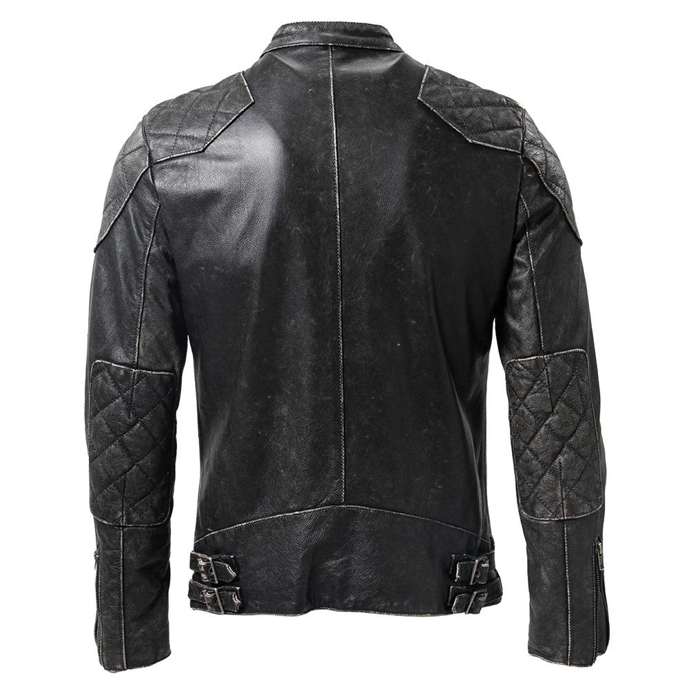 Giacca da motociclista in vera pelle da uomo vintage di taglia cinese, in pelle di mucca naturale, cappotto maschile autunnale