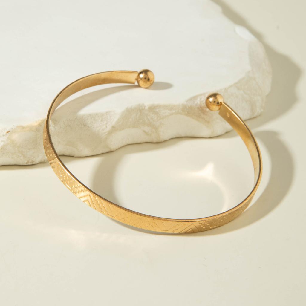 Jewelry Retro Stacked Bracelet Simple Geometric Opening Round Bead Gold Glossy Bracelet Set
