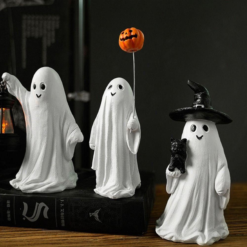 Creative Halloween Statue Resin Small Sculpture Funny Ghost Pumpkin Figurine Office