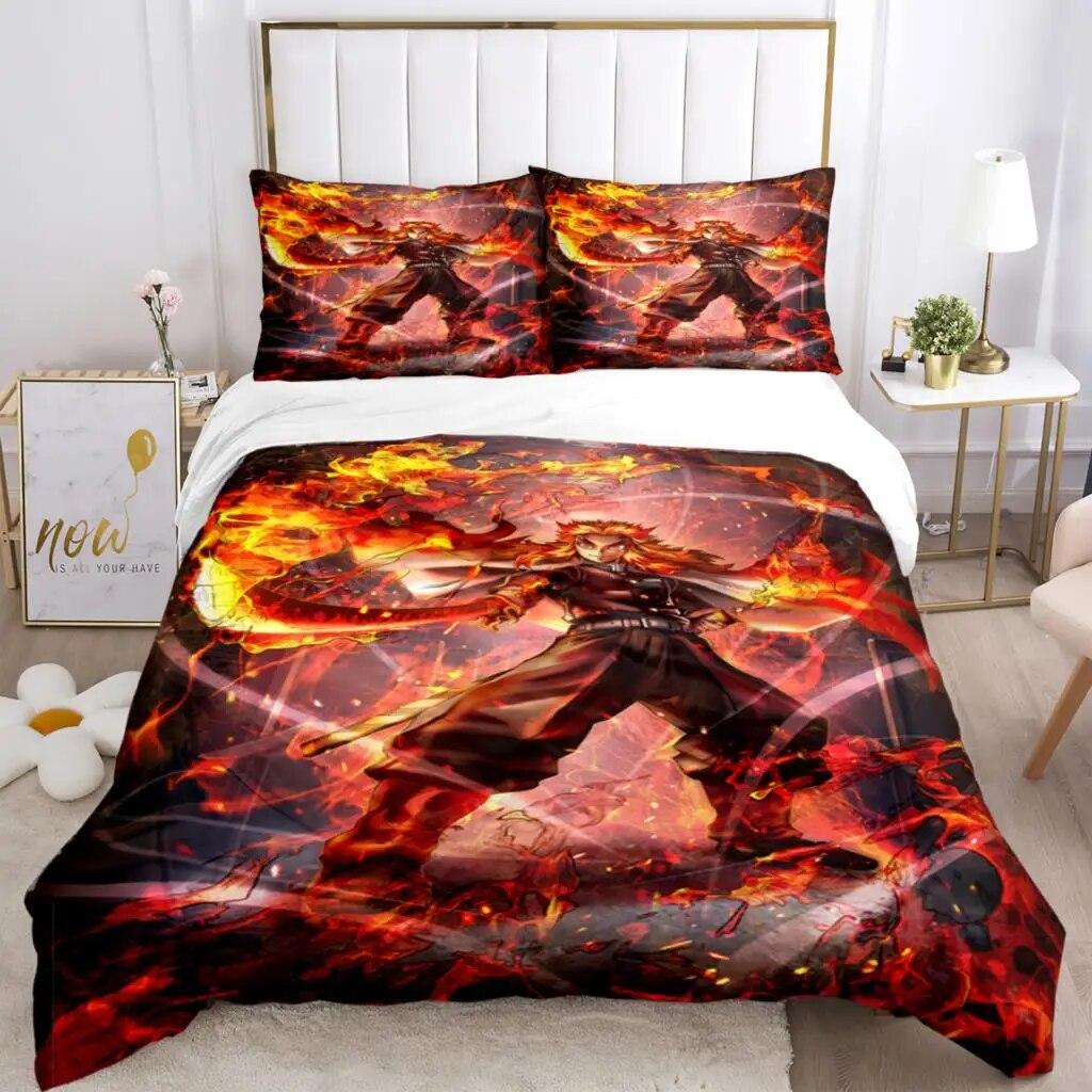 Demon Slayer Print Dreiteiliges Bettwäscheset Modeartikel Kinder oder Erwachsene für Betten Bettbezüge Kissenbezüge Bettwäscheset Geschenk