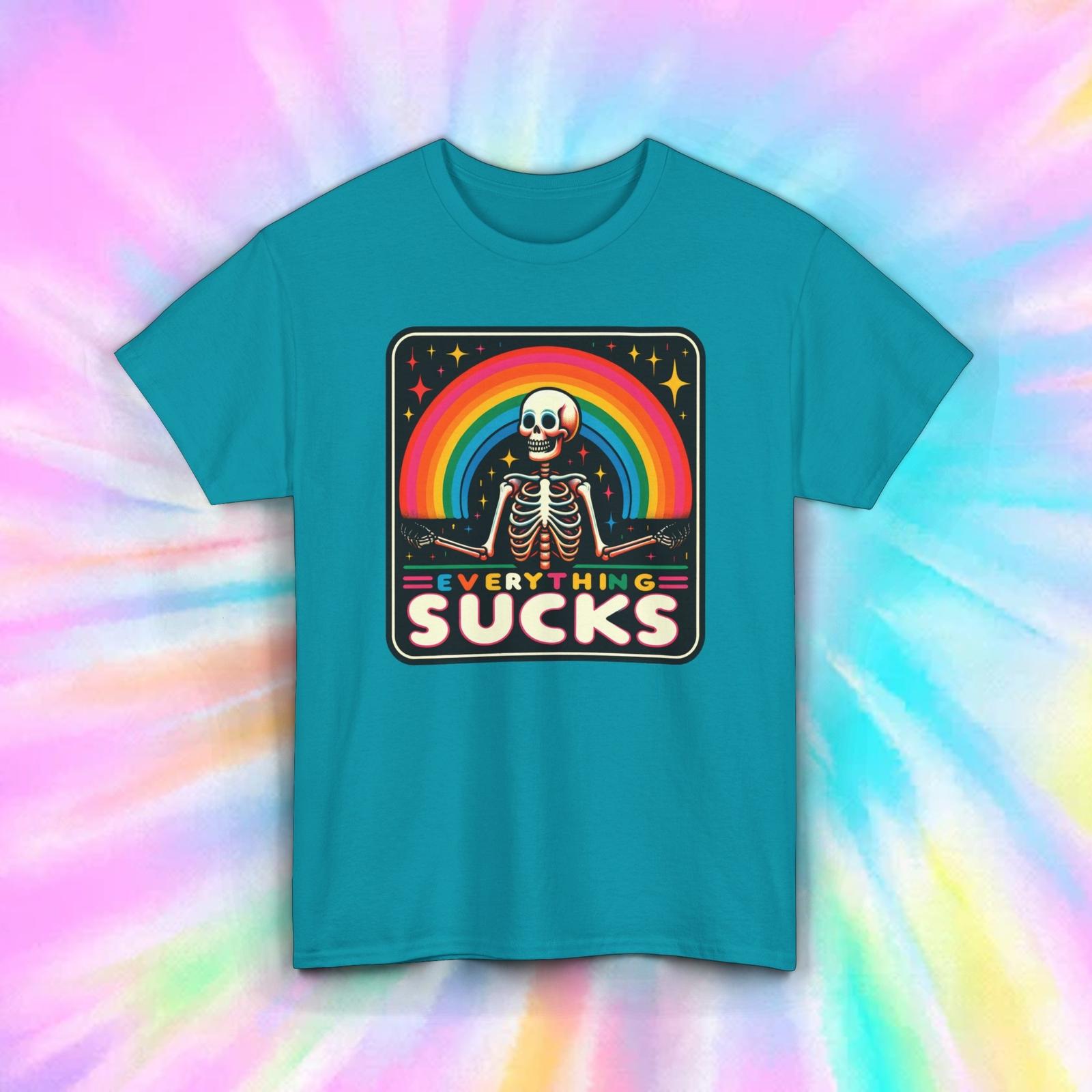 Everything Sucks T-Shirt | Retro Rainbow Skeleton Graphic Tee | S-5XL S разноцветный