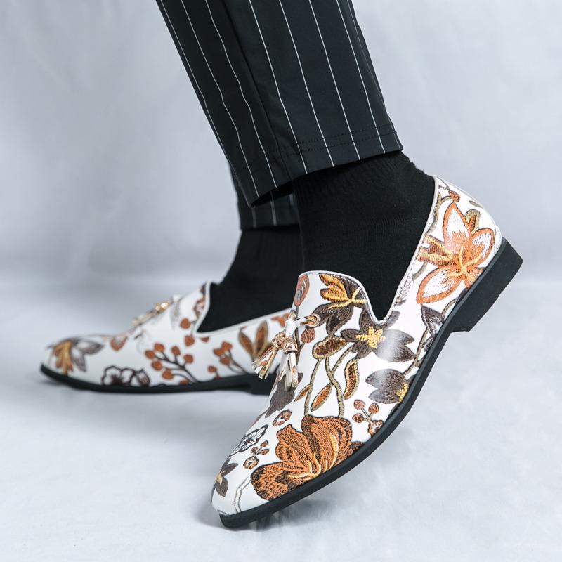 Classic Fashion Printed Men's Dress Shoes Big Size 46 Pointed Toe Leather Shoes Men Slip-on Casual Party Shoes Zapatos De Hombre