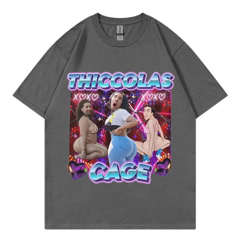 Thiccolas Cage Funny Meme T Shirt High Street Fashion Trend Short Sleeve Tshirt Men Women Clothing Harajuku Y2k Street Tshirts