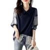 J-Scott Women's Layered Chiffon Shirt with Paisley Print, Puff Sleeves, Long Sleeves, and Contrasting Fabrics, Navy Blue (JS33-NV-2XL)