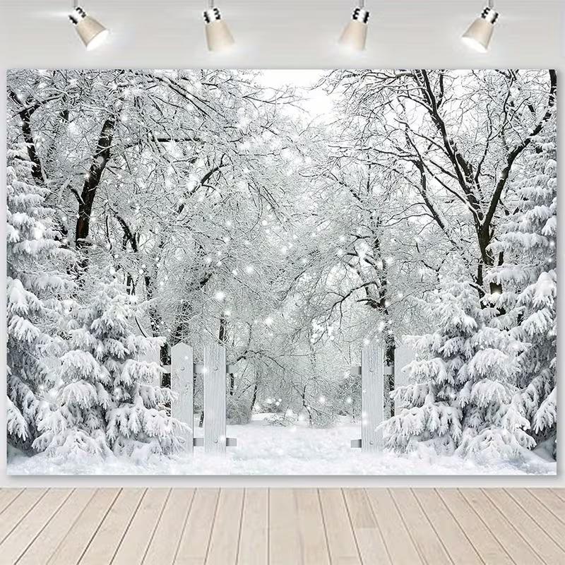 

2D Christmas Winter Forest Photography Backdrop, Snowy Trees Scene Tapestry 47.2x31.5inch/120*80cm
