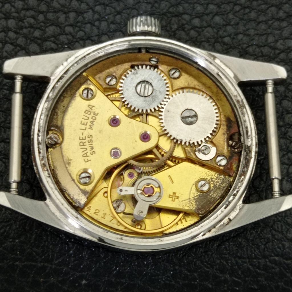HAND-WINDING VINTAGE FAVRE LEUBA SEA KING SWISS MENS SIGN CASE WATCH A702019-5 R208-a702019