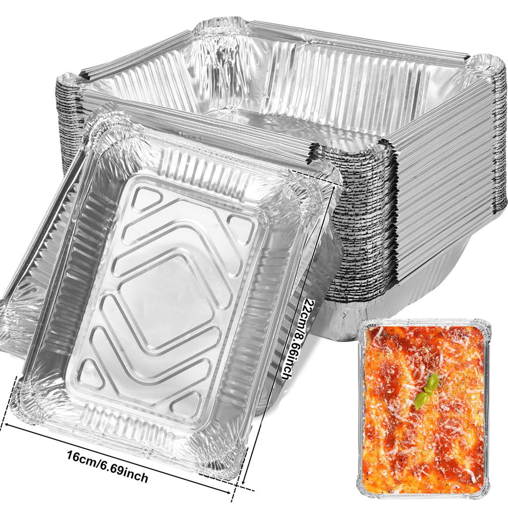 50set Aluminum Foil Pans with Lids Disposable Thickened Food Container BBQ Tray Non-Stick Packing Boxes Kitchen Baking Tool