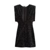 Women Sleeveless Sequin Velvet Mini Dress Elegant Evening Party A‑Line Dress Fall Cocktail Dress