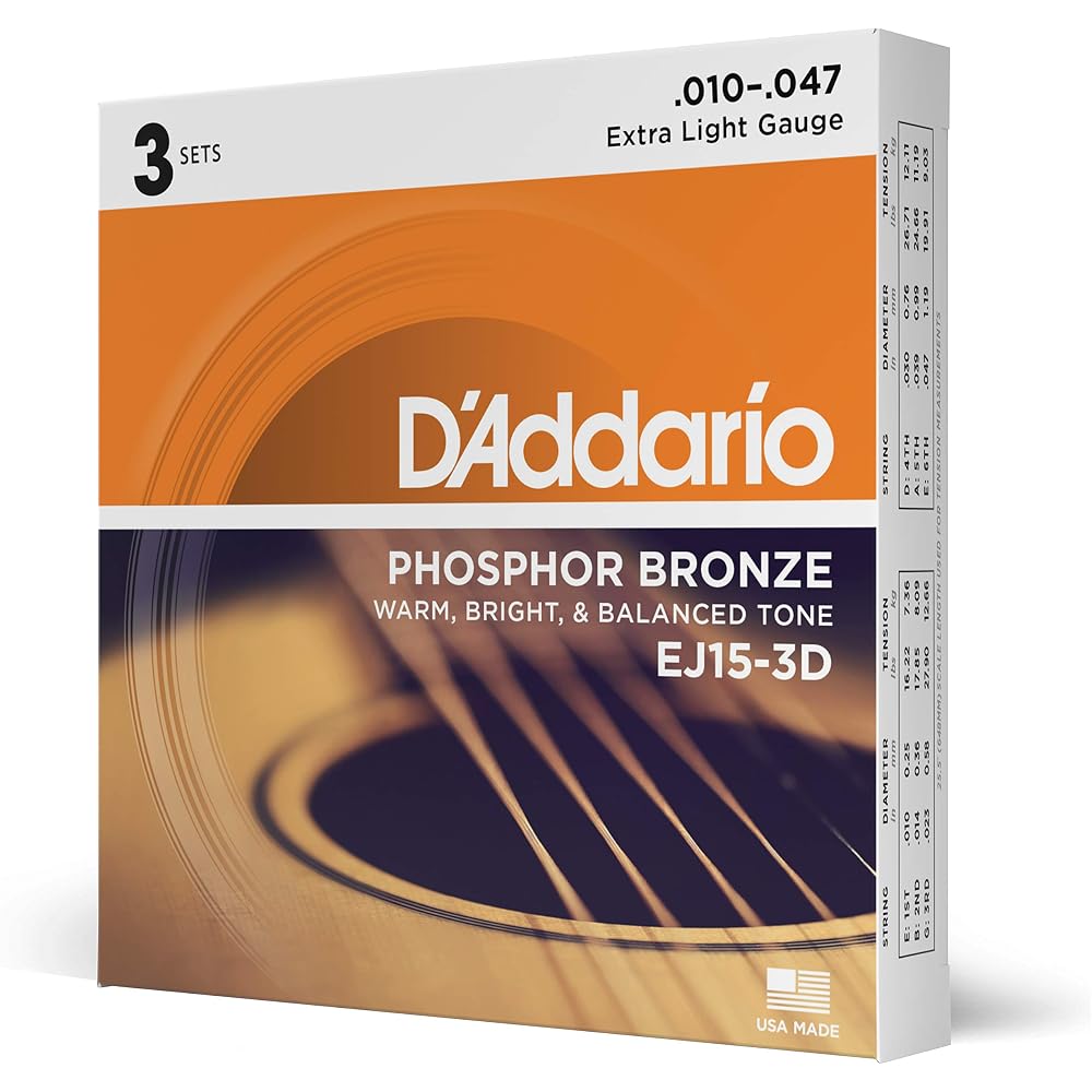 D'Addario Daddario Acoustic Guitar Strings Phosphor Bronze .010-.047 Extra Light 3 Set Pack EJ15-...