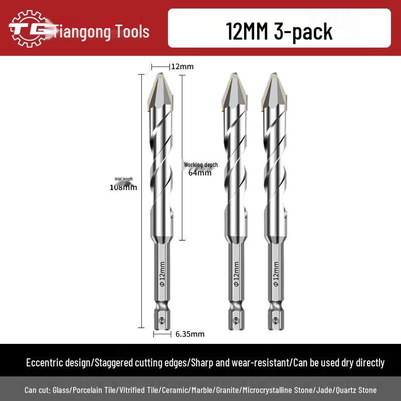 Eccentric Tile Drill Bit for Concrete, Cement, and Ceramic – Super Hard Alloy Triangle Impact.
