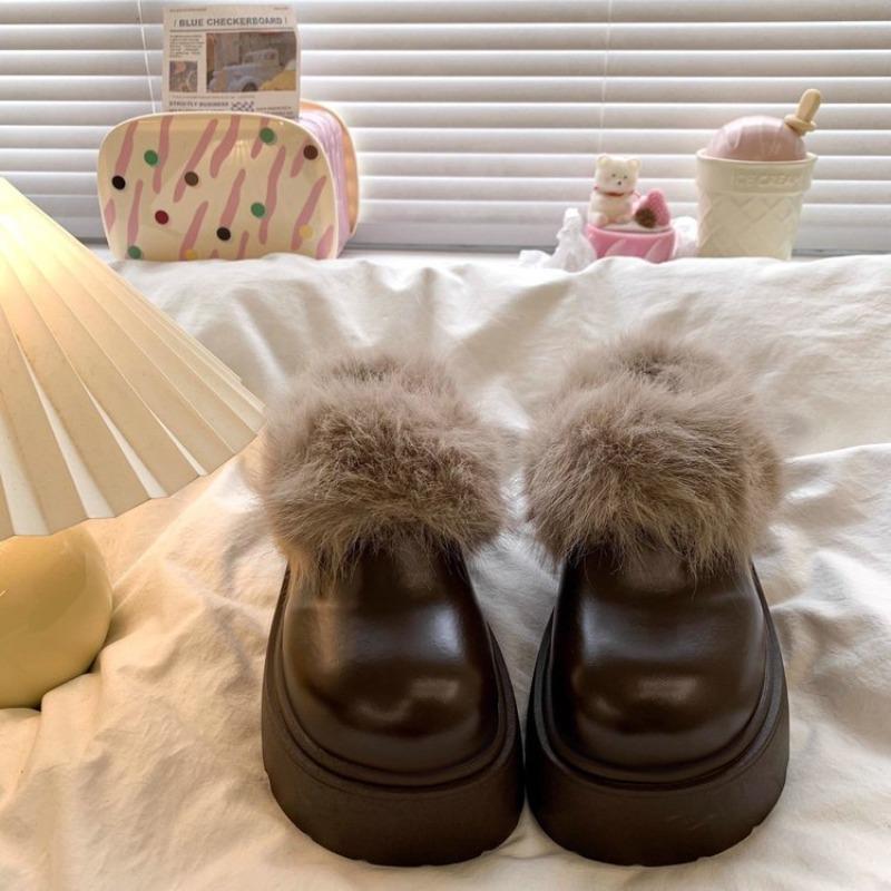 Outer wear heightened thick-soled bag head half slippers women's plush fluffy slippers new winter waterproof cotton mop