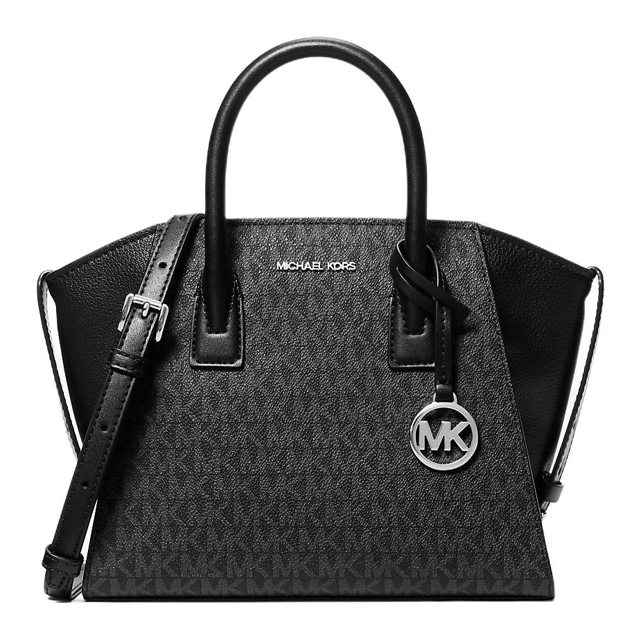 

Michael Kors Avril Logo Print Silver Hardware Canvas Shoulder Crossbody Tote Bag Small Unisex bags Black 35F4S4VS1B-BLACK Basic Set (Bag)