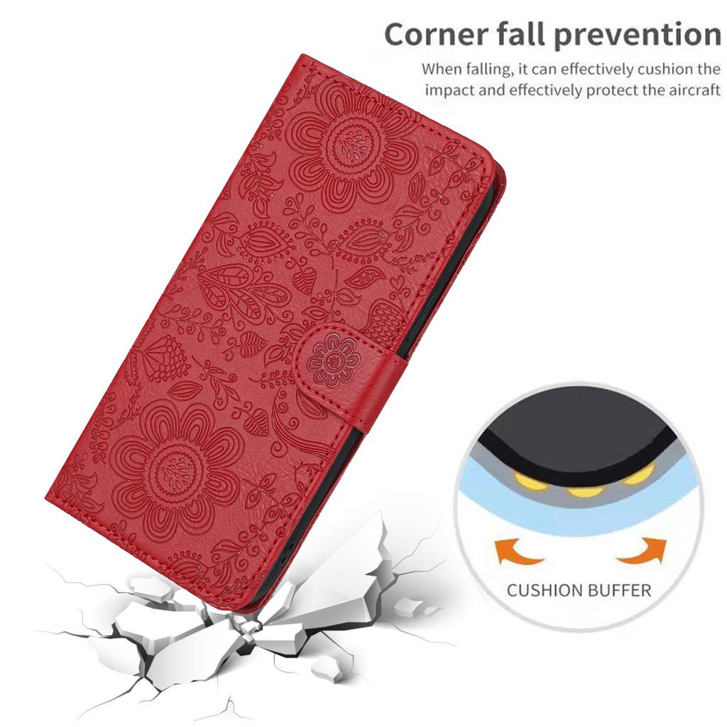 For iPhone 16 Plus Case Flower Imprint Leather Flip Wallet Phone Cover with Wrist Strap