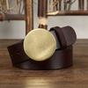 First Layer Cowhide Belt Men's Leather Smooth Round Buckle Belt Men's Korean Style Retro Easy Matching Buckle Fashion