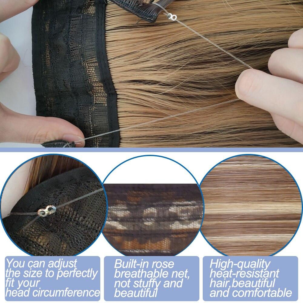MERISIHAIR No Clips In Natural Hidden Secret False Hair Piece Synthetic Hair Extension Long Straight Fish Line Hair Pieces