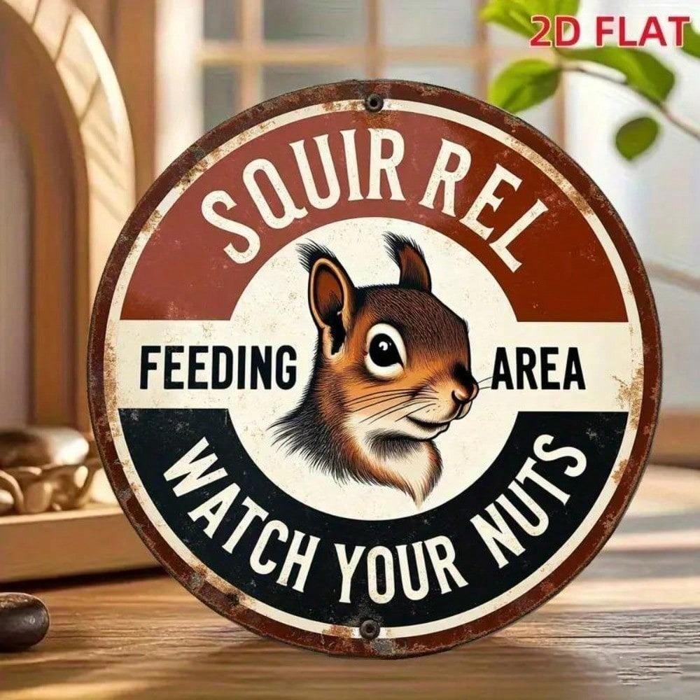 Vintage Squirrel Warning Sign Rustic Metal Plaque Nut Theft Deterrent Bird Feeder Outdoor Wall Decor Wildlife Art