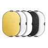 Riflettore Ovale 5 in 1 con Manico, Riflettore Luminoso Pieghevole 60 x 90cm, Tessuto Poliestere Oxford Telaio in ABS Diffusori Argento Oro Bianco Nero per Studio Esterno
