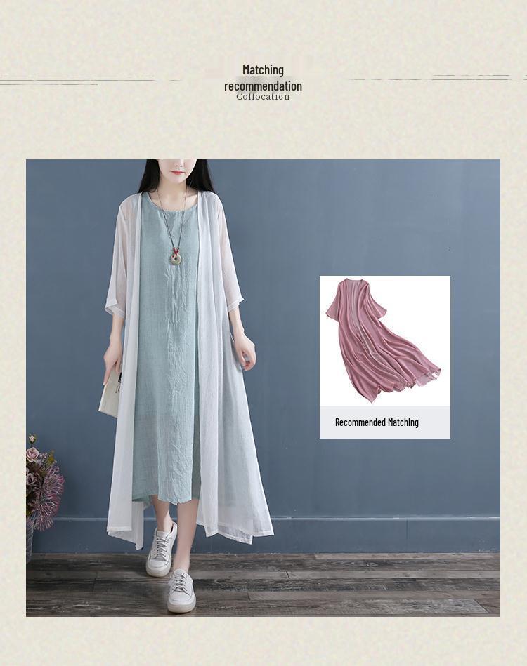 202 Artistic Sleeveless Cotton Linen Double-Layer Summer Dress