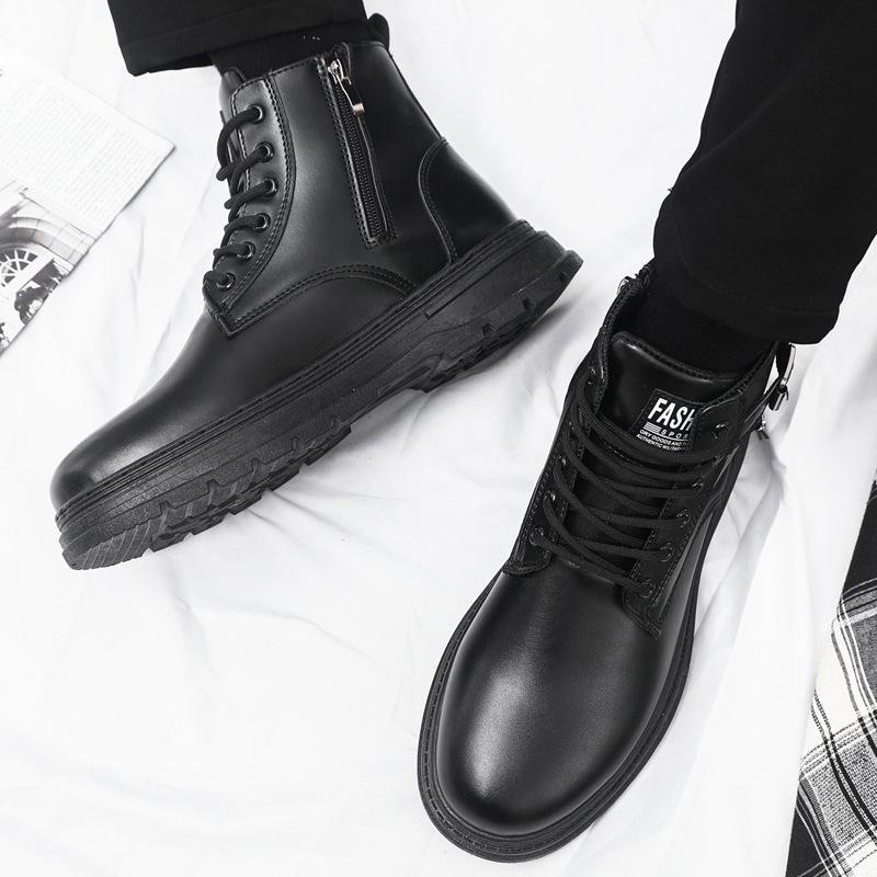 New Men's Plus Size High Top Leather Boots British Style Round Toe PU Leather Comfortable Non-Slip Casual Autumn Shoes