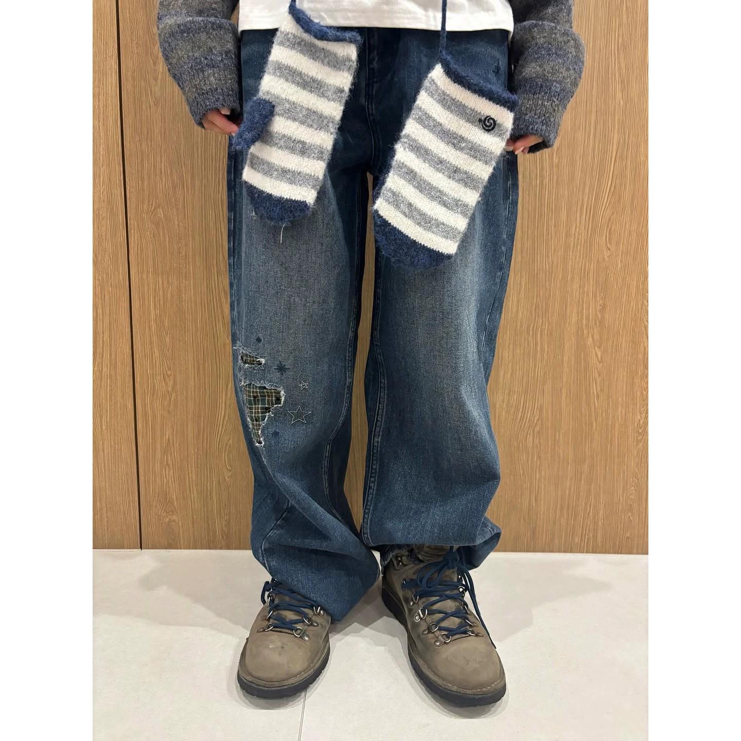 2025 Autumn/Winter Korean Designer Subtle Star Patch Wide-Leg Jeans Size 0