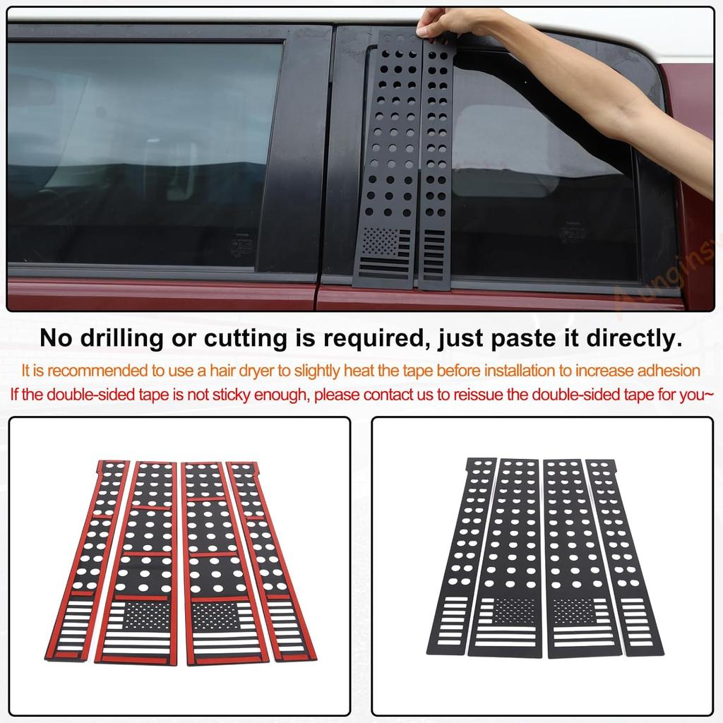 Car Door Window Centerpillar Honeycomb Trim Cover Fit Toyot@a FJ Cruiser 2007-2024 Exterior Side Door Window Center Pillar Post Molding Decorative