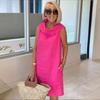 YYFS Women's Fashion Summer Spring Solid Color Print Sleeveless Loose Waistlinet Casual Dresses