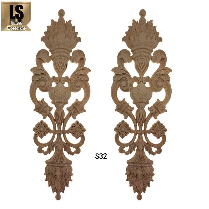European-Style Openwork Square Wood Carving: French Retro Flower Inlay for Decorative Cabinets, Doors, or Windows.