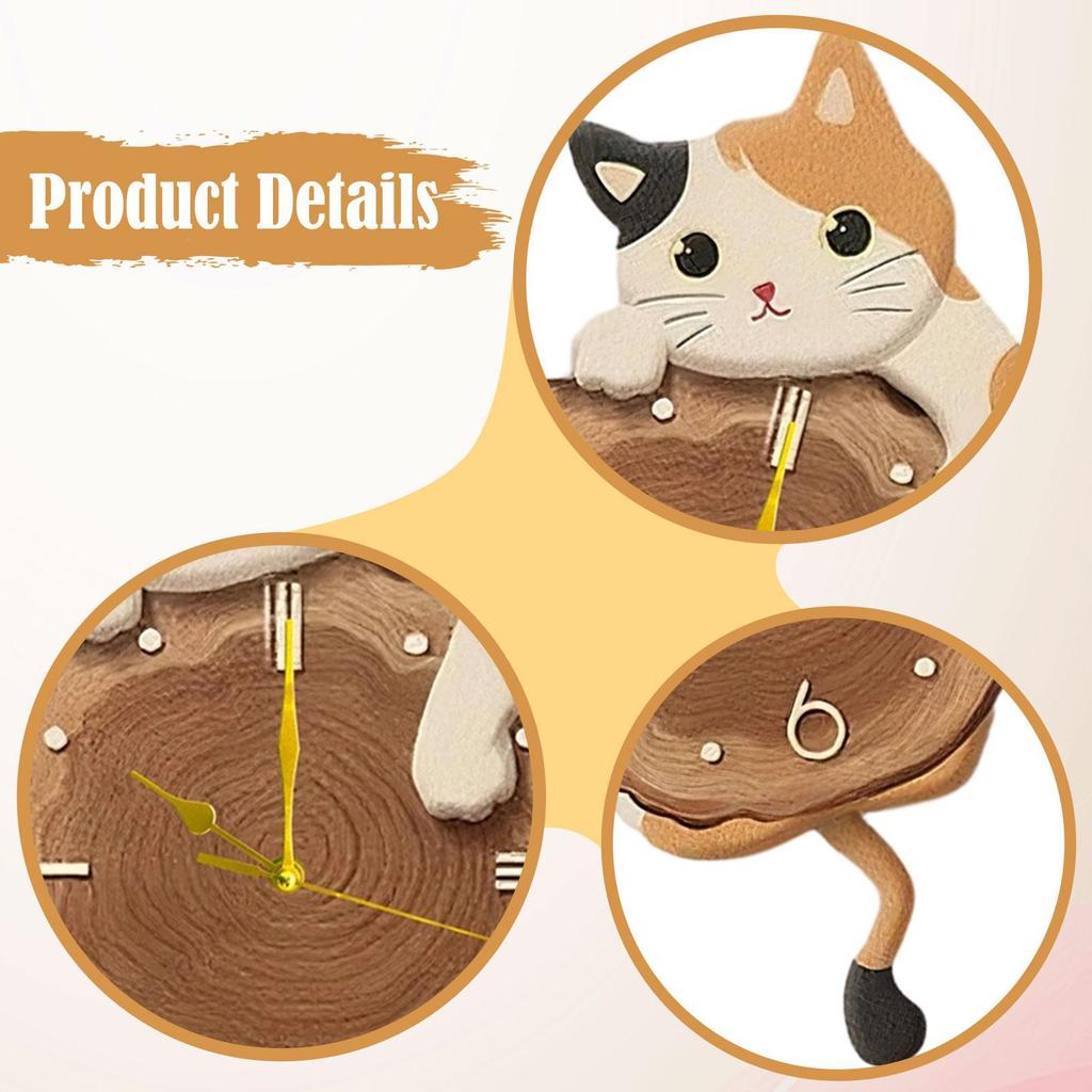 Cat Wall Clock Swinging Tail Pendulum Home Quiet Movement Hotel Analog